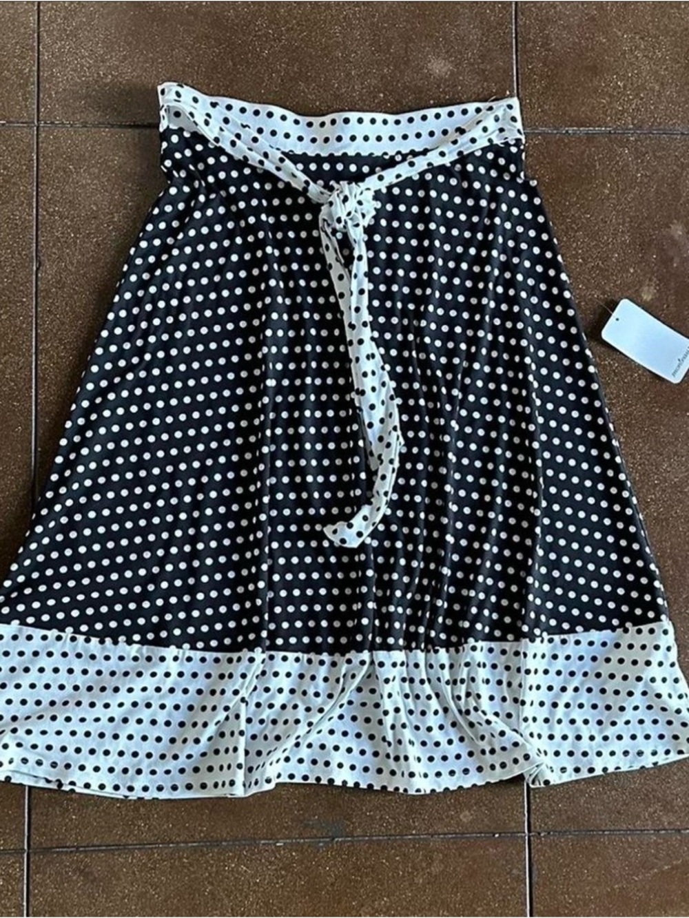 Polka Dot Midi Skirt - Black with White Dot Trim